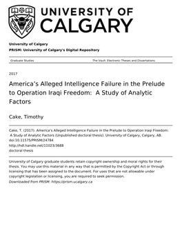 America's Alleged Intelligence Failure in the Prelude to Operation