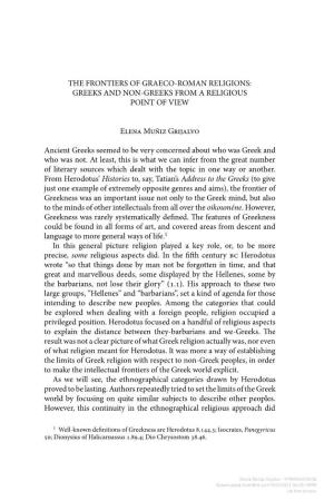 The Frontiers of Graeco-Roman Religions: Greeks and Non-Greeks from a Religious Point of View
