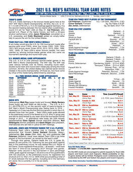 2021 U.S. Men's National Team Game Notes Bronze-Medal Game Vs