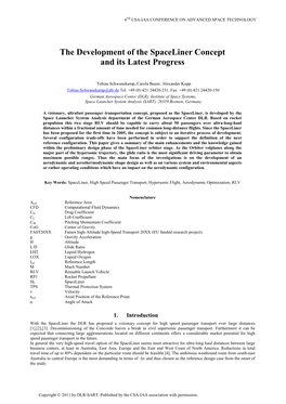The Development of the Spaceliner Concept and Its Latest Progress