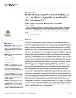 The Cultivable Autochthonous Microbiota of the Critically Endangered Northern Bald Ibis (Geronticus Eremita)