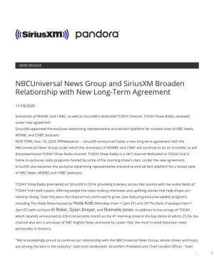 Nbcuniversal News Group and Siriusxm Broaden Relationship with New Long-Term Agreement