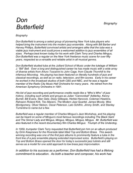 Don Butterfield Is Among a Select Group of Pioneering New York Tuba Players Who Helped Bring the Instrument Into the Modern Jazz Ensemble