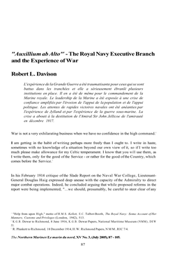 The Royal Navy Executive Branch and the Experience of War Robert L