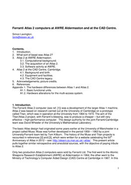 Ferranti Atlas 2 Computers at AWRE Aldermaston and at the CAD Centre