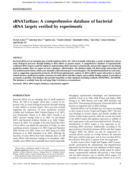 A Comprehensive Database of Bacterial Srna Targets Verified by Experiments