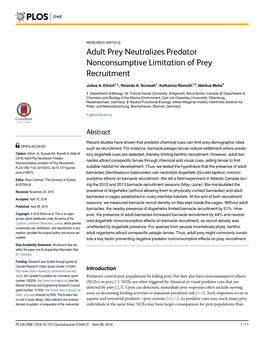 Adult Prey Neutralizes Predator Nonconsumptive Limitation of Prey Recruitment