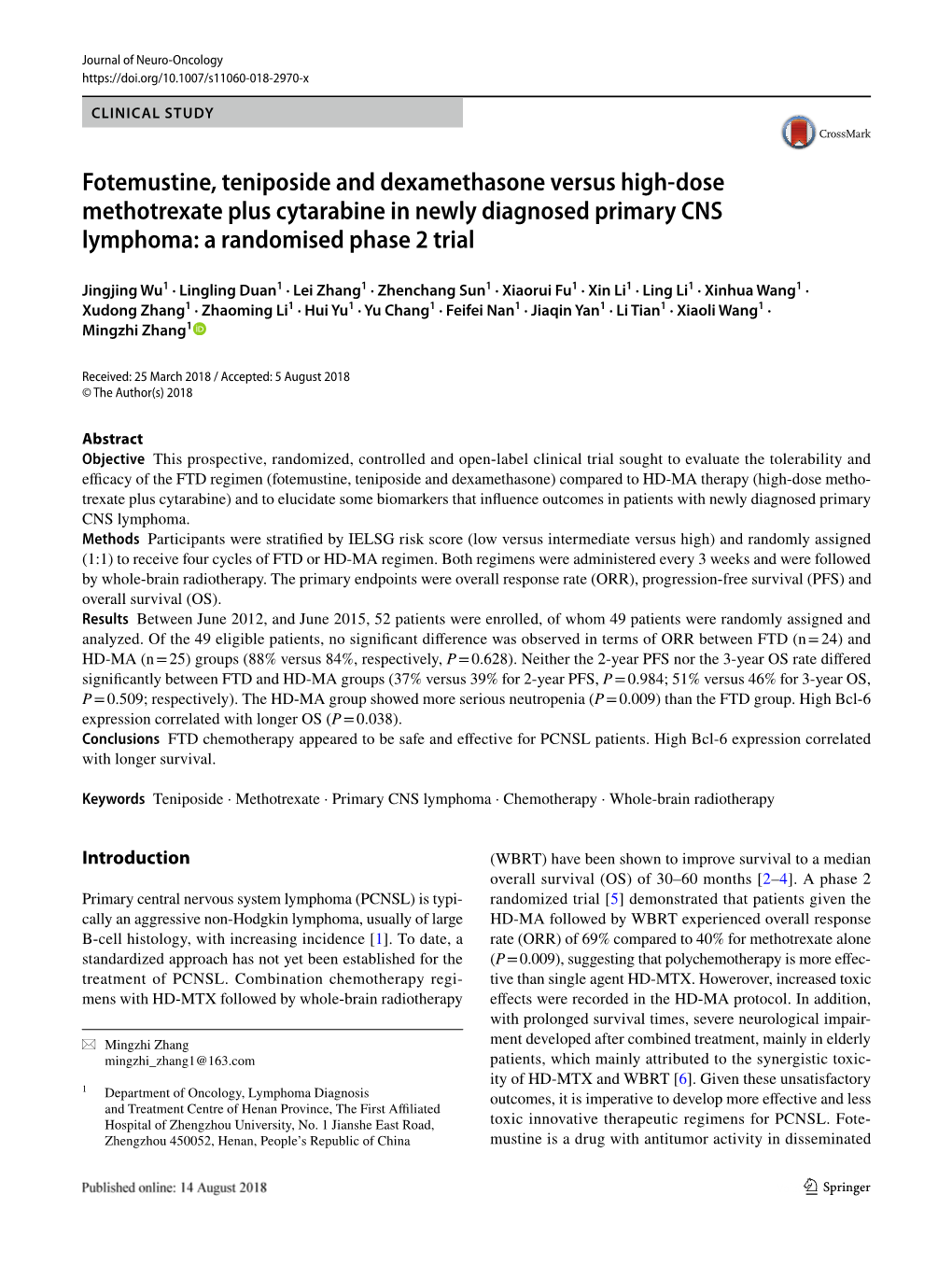 Fotemustine, Teniposide and Dexamethasone Versus High-Dose Methotrexate Plus Cytarabine in Newly Diagnosed Primary CNS Lymphoma: a Randomised Phase 2 Trial