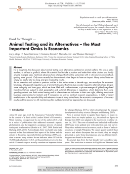 Animal Testing and Its Alternatives : the Most Important Omics Is Economics