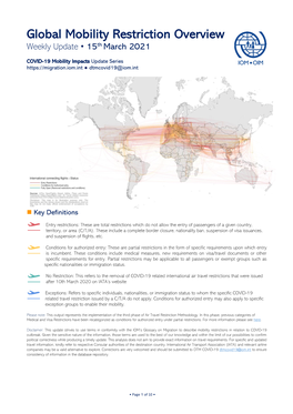 Global Mobility Restriction Overview Weekly Update • 15Th March 2021