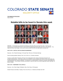 Notable Bills to Be Heard in Senate This Week