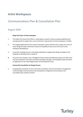 Artist Workspaces Communications Plan & Consultation Plan