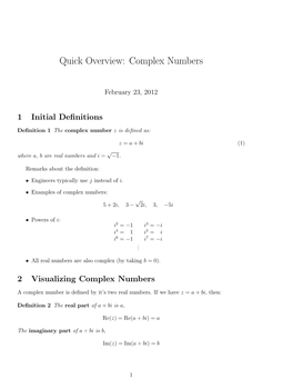 Quick Overview: Complex Numbers
