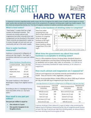 Hard Water? What Is the Hardness of Drinking Water in Longview? “Hard Water” Is Water That Has a High Data from Water 140