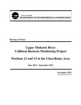 Upper Mohawk River Coliform Bacteria Monitoring Project Report