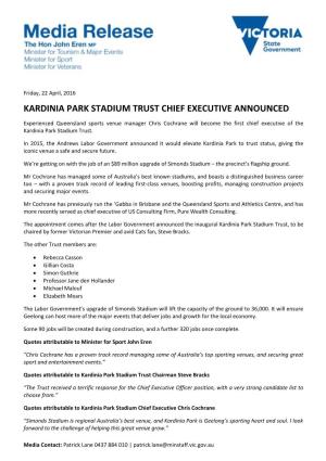 Kardinia Park Stadium Trust Chief Executive Announced