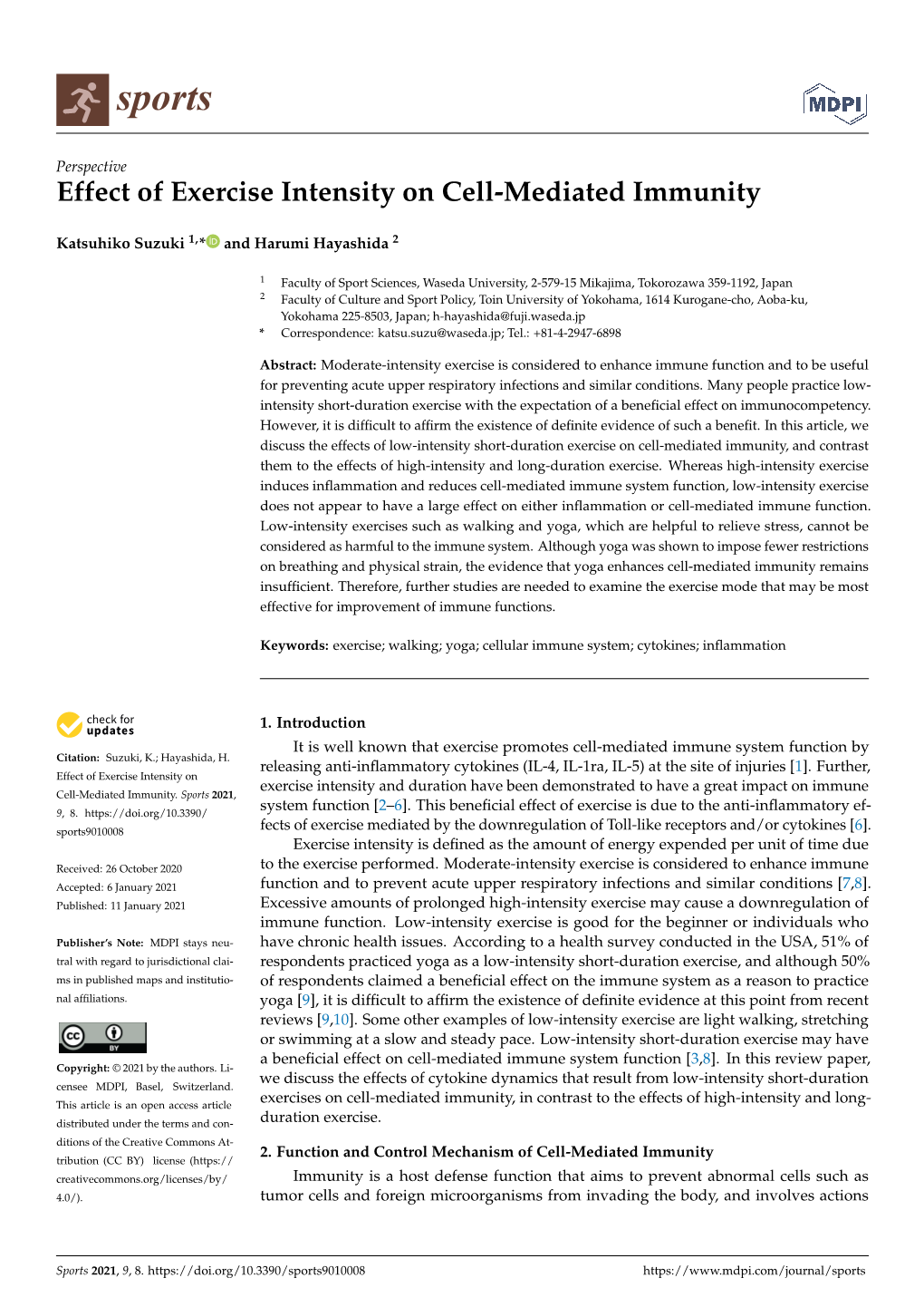 Effect of Exercise Intensity on Cell-Mediated Immunity