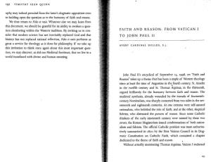 Faith and Reason: from Vatican I to John Paul I1