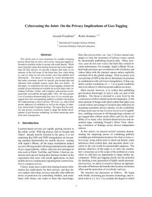 Cybercasing the Joint: on the Privacy Implications of Geo-Tagging