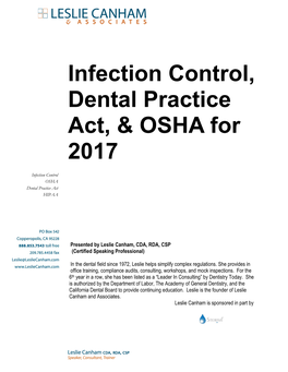 Infection Control, Dental Practice Act, & OSHA for 2017