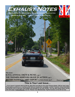 Exhaust Notes Newsletter of the St Louis Triumph Owners Association Vol 17, Issue 7 July 2015