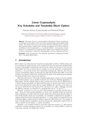Linear Cryptanalysis: Key Schedules and Tweakable Block Ciphers