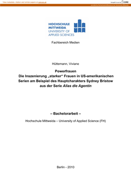 Powerfrauen Die Inszenierung „Starker“ Frauen in US-Amerikanischen Serien Am Beispiel Des Hauptcharakters Sydney Bristow Aus Der Serie Alias Die Agentin