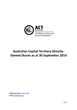 Australian Capital Territory Directly-Owned Shares As at 30