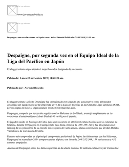 Despaigne, Por Segunda Vez En El Equipo Ideal De La Liga Del Pacífico En Japón