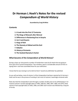 Dr Herman L Hoeh's Notes for the Revised Compendium of World History
