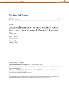 Additional Information on the Gobiid Fish Varicus Imswe, with Comments on the Nominal Species of Varicus Jeffrey T