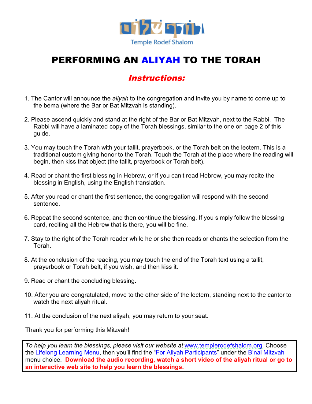 Performing an Aliyah to the Torah