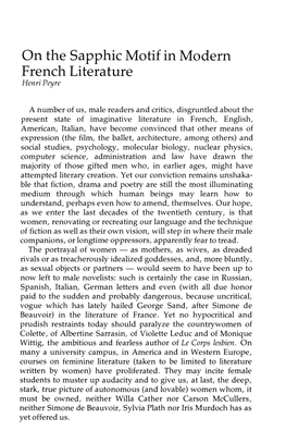 On the Sapphic Motif in Modern French Literature Henri Peyre