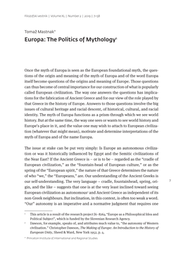 Europa: the Politics of Mythology1