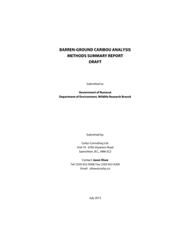 Barren-Ground Caribou Analysis Methods Summary Report Draft
