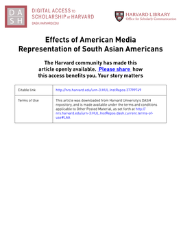 Effects of American Media Representation of South Asian Americans