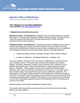 Apache Tribe of Oklahoma (Oklahoma Social Studies Standards, OSDE)