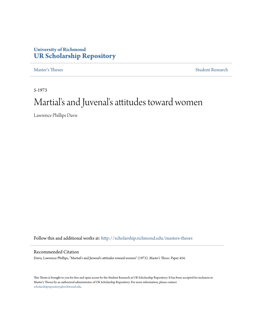 Martial's and Juvenal's Attitudes Toward Women Lawrence Phillips Davis