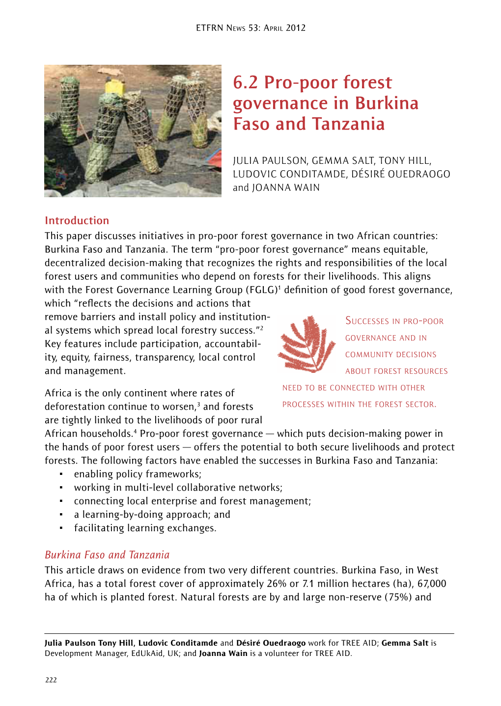 6.2 Pro-Poor Forest Governance in Burkina Faso and Tanzania