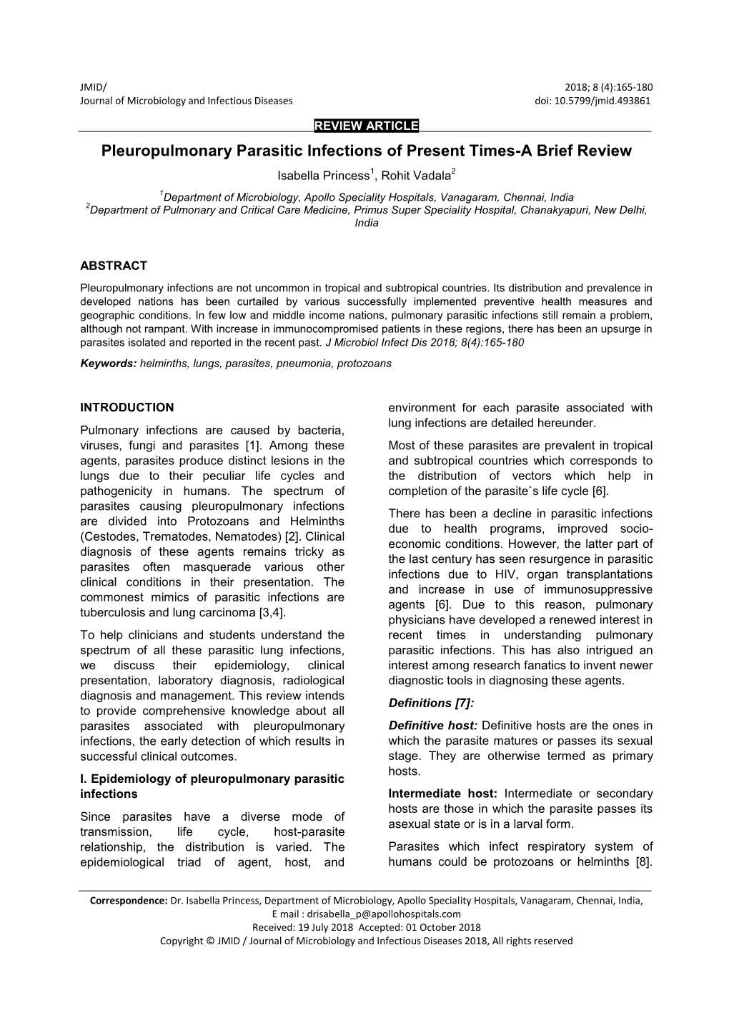 Pleuropulmonary Parasitic Infections of Present