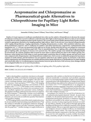 Acepromazine and Chlorpromazine As Pharmaceutical-Grade Alternatives to Chlorprothixene for Pupillary Light Reflex Imaging in Mice