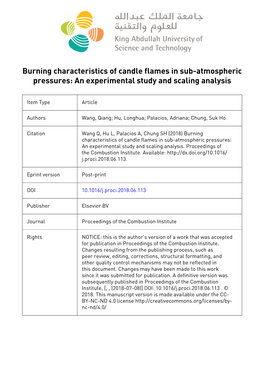 Burning Characteristics of Candle Flames in Sub-Atmospheric Pressures: an Experimental Study and Scaling Analysis