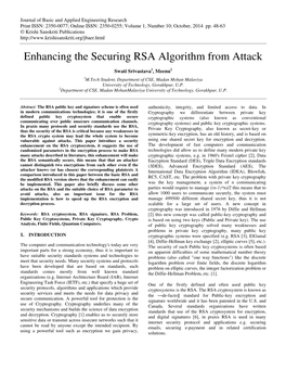 Enhancing the Securing RSA Algorithm from Attack