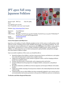 JPT 4502 Fall 2019 Japanese Folklore