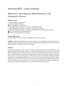 Letter of Interest Halometry: Searching for Dark