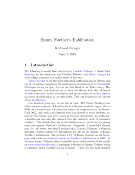 Emmy Noether's Habilitation