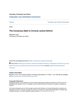 The Consensus Myth in Criminal Justice Reform