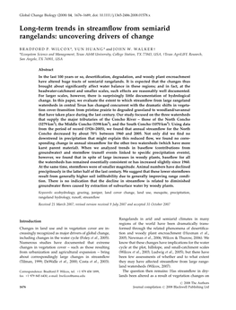 Long-Term Trends in Streamflow from Semiarid Rangelands