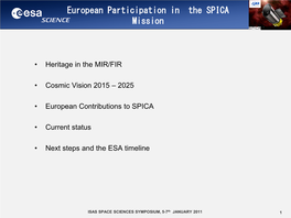 European Participation in the SPICA Mission