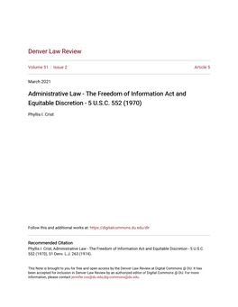 Administrative Law - the Freedom of Information Act and Equitable Discretion - 5 U.S.C